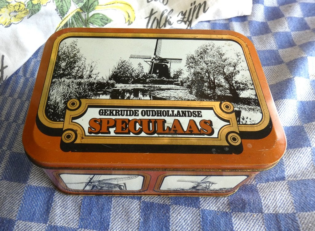 oud blik/ opbergdoos speculaas/ SRV blik/ koekjesblik, Ophalen of Verzenden, Gebruikt, Koek(jes), Overige merken