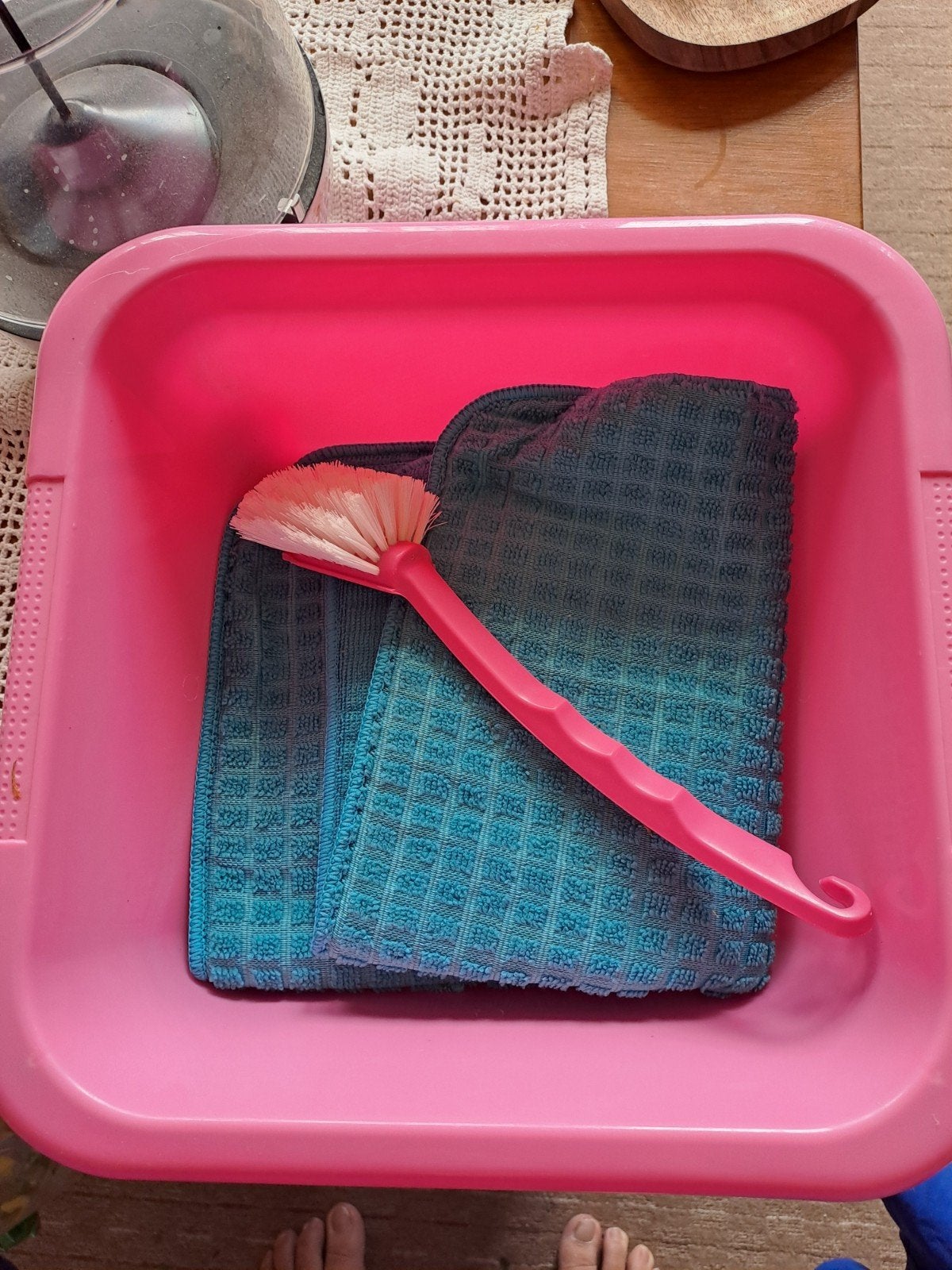 Roze wasbak met borstel en afdruipmat voor caravan/camper, Ophalen, Zo goed als nieuw