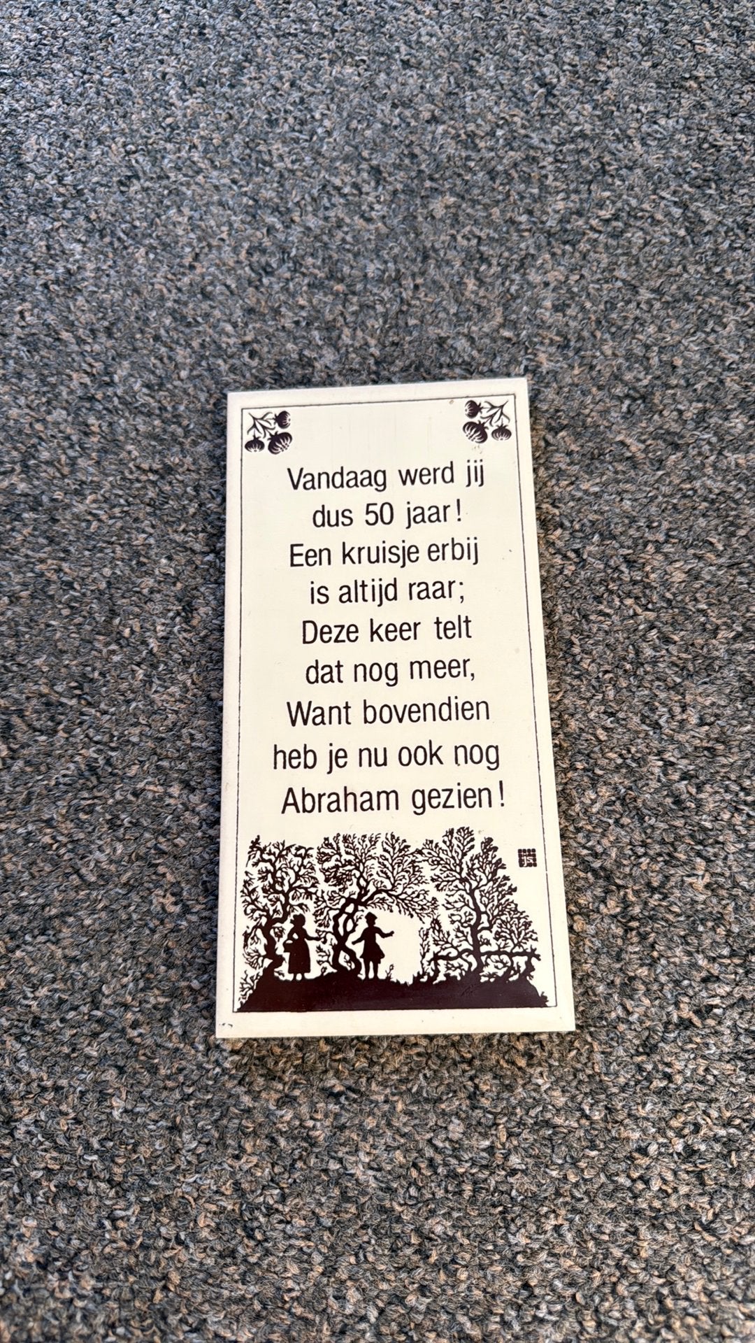 Abraham tekst tegeltje, Ophalen, Gebruikt, Met ophangmogelijkheid, 20 cm