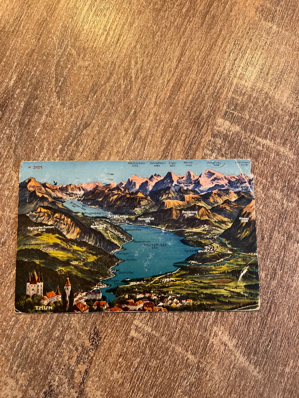 Oude ansichtkaart Thuner See, Interlaken, Zwitserland (1939), Ophalen of Verzenden, 1920 tot 1940, Gelopen, Overig Europa
