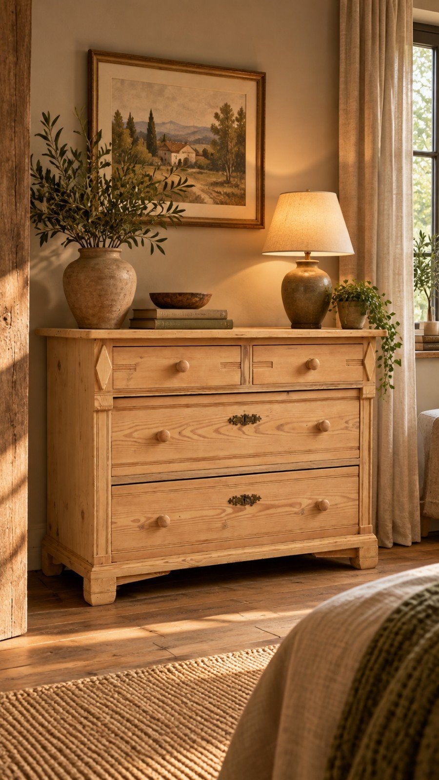Gerestaureerde Grenen Houten Ladekast/Commode Antiek
