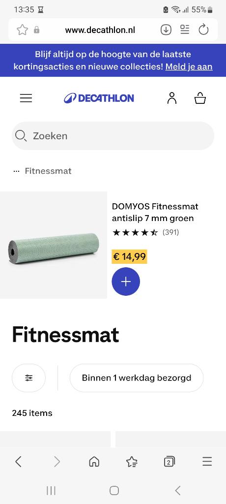 Zachtgroene Fitnessmat 7 mm dik, Ophalen, Nieuw, Fitnessmat