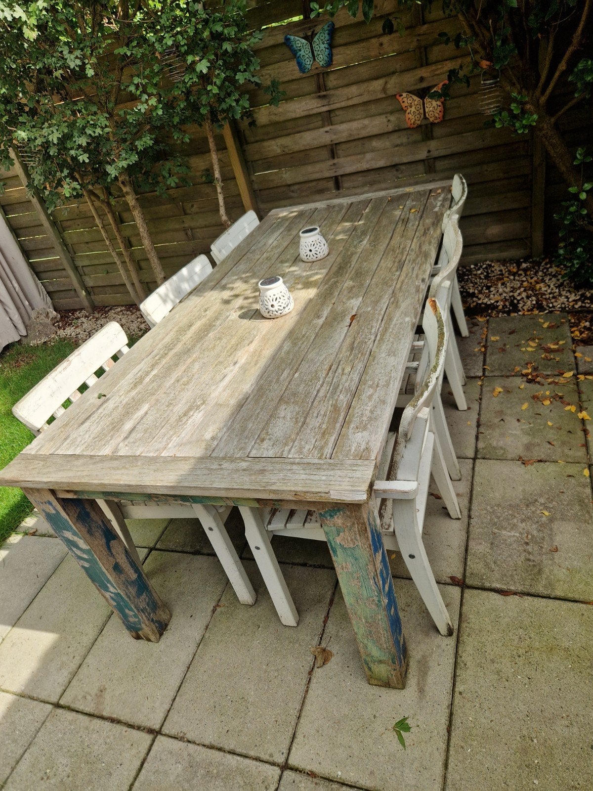 GRATIS grote tuintafel met 6x stoelen, Ophalen, Gebruikt, 6 zitplaatsen, Tuinset