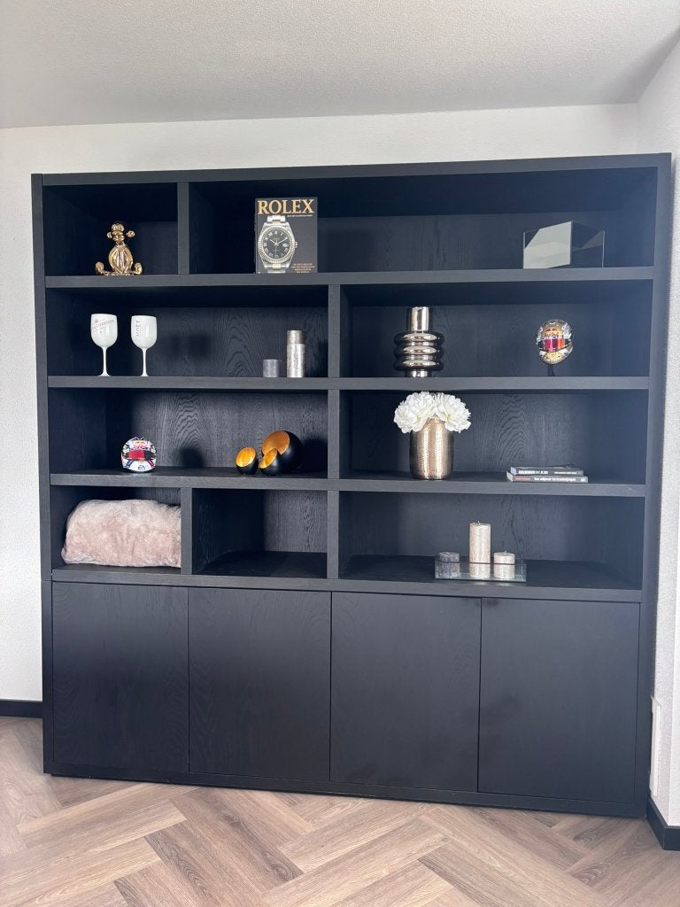 Buffetkast barcelona zwart eiken - goossens (hotel chique), Ophalen, Met deur(en), 200 cm of meer, Eikenhout