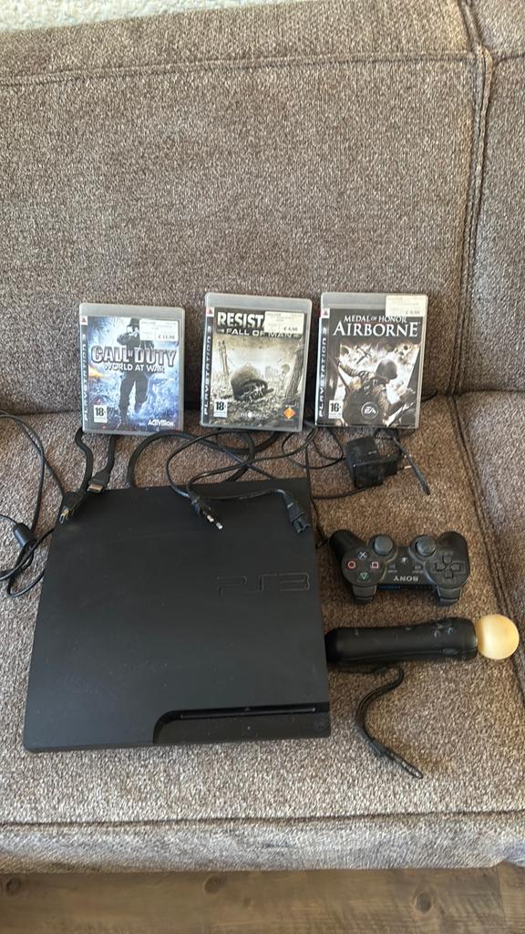 PS3 en 3 games, Spelcomputers en Games, Ophalen, Gebruikt, Met 1 controller, Slim