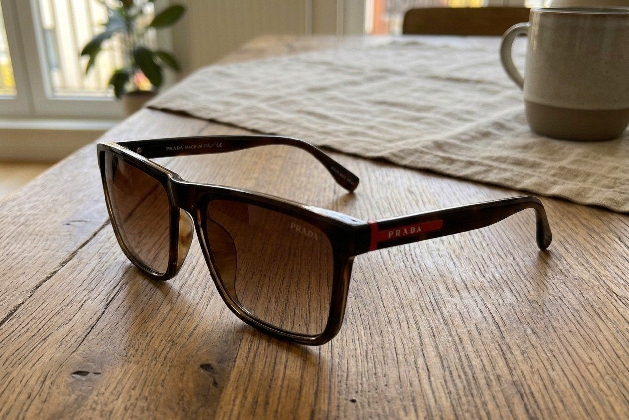 Prada Zonnebril - Bruin met rood detail, Sieraden, Tassen en Uiterlijk, Overige merken, Zonnebril, Bruin, Verzenden