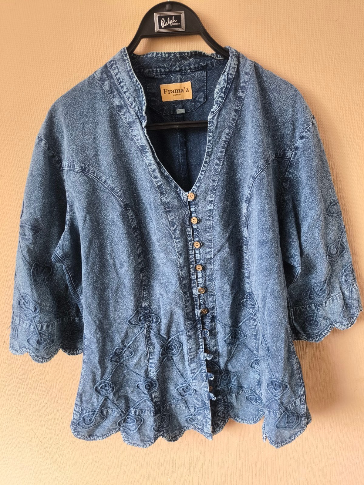 Frama'z spijkerblouse met borduursels, Blauw, Maat 42/44 (L), Ophalen of Verzenden, Zo goed als nieuw