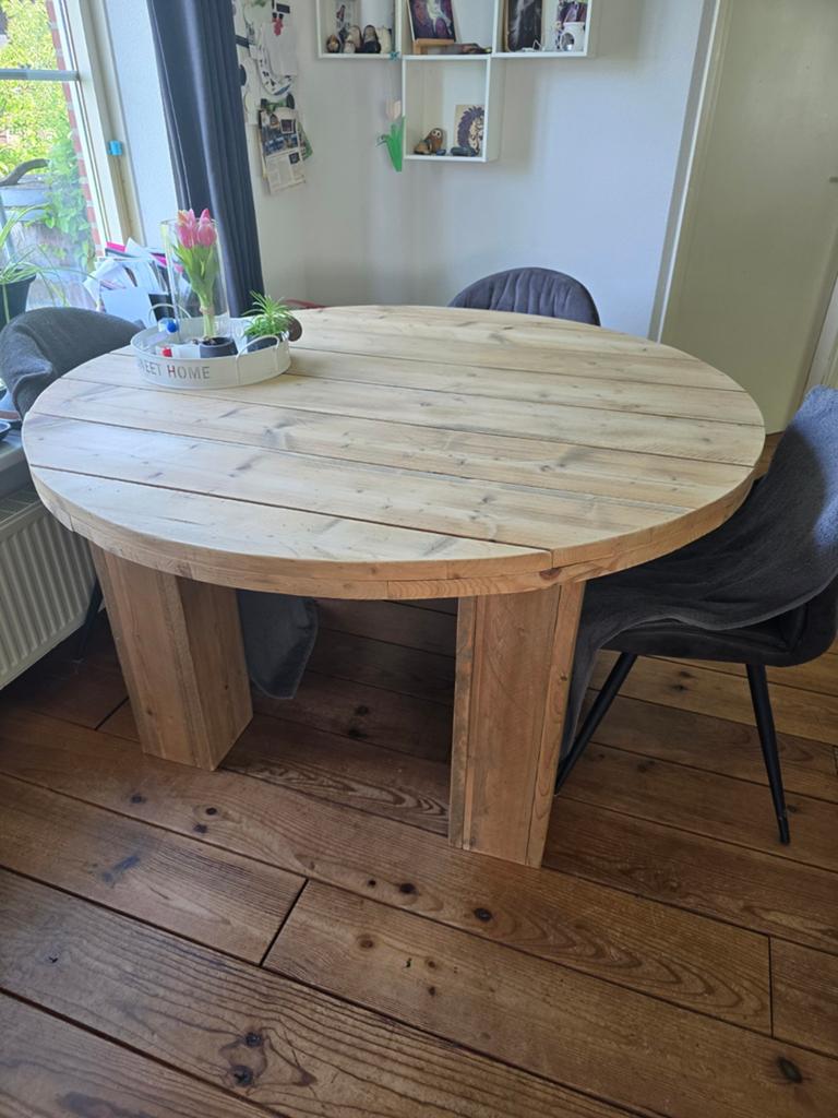 Steigerhouten Eettafel Rond - 150 cm doorsnede, Gebruikt, 150 tot 200 cm, Rond, Ophalen of Verzenden