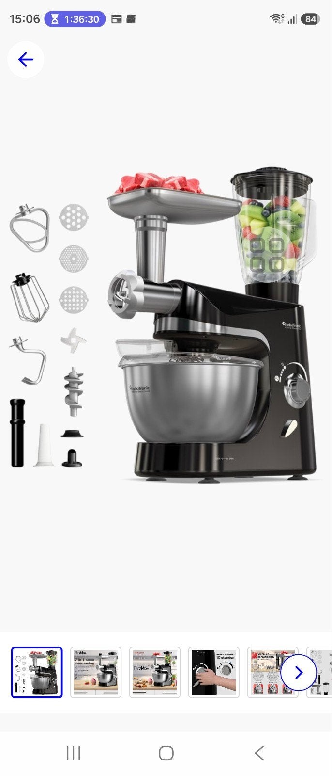 Turbotronic ProMix+ 7-in-1 Keukenmachine 2000W, Witgoed en Apparatuur, Nieuw, 3 snelheden of meer, Ophalen of Verzenden, 2 tot 3 liter