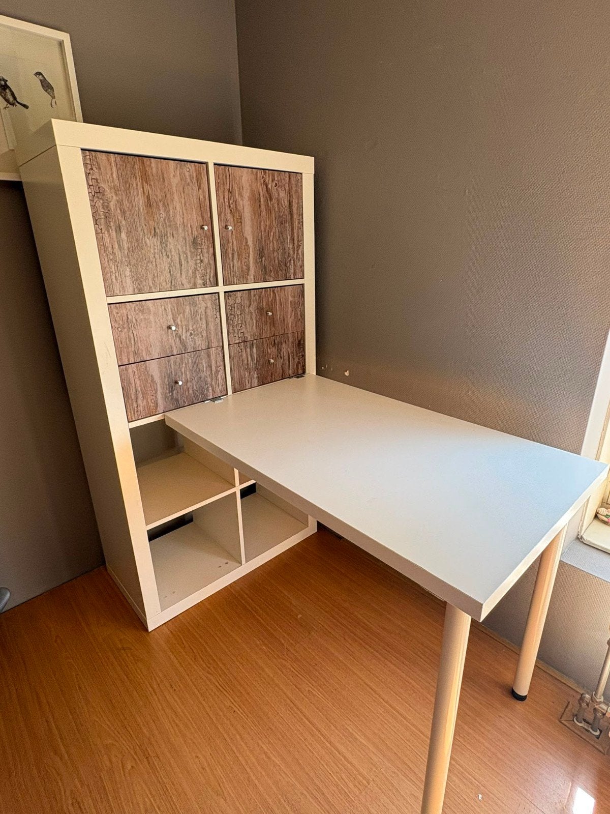 Ikea kast  Kallax + bureau Linnmon - 2x deurinzet/2x lades, Huis en Inrichting, Bureaus, Ophalen, Gebruikt