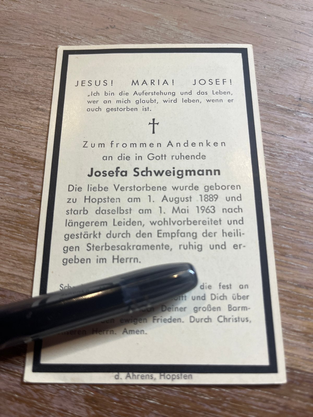 Schweigmann Josefa 1889 Hosten 1966 (duits) - 31651-, Verzamelen, Ophalen of Verzenden, Bidprentje