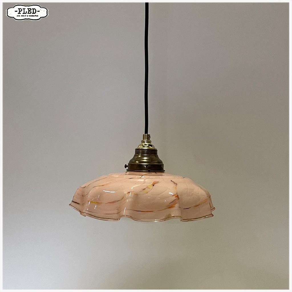 Vintage hanglamp gemarmerd glas, Gebruikt, Vintage, Ophalen of Verzenden, Glas
