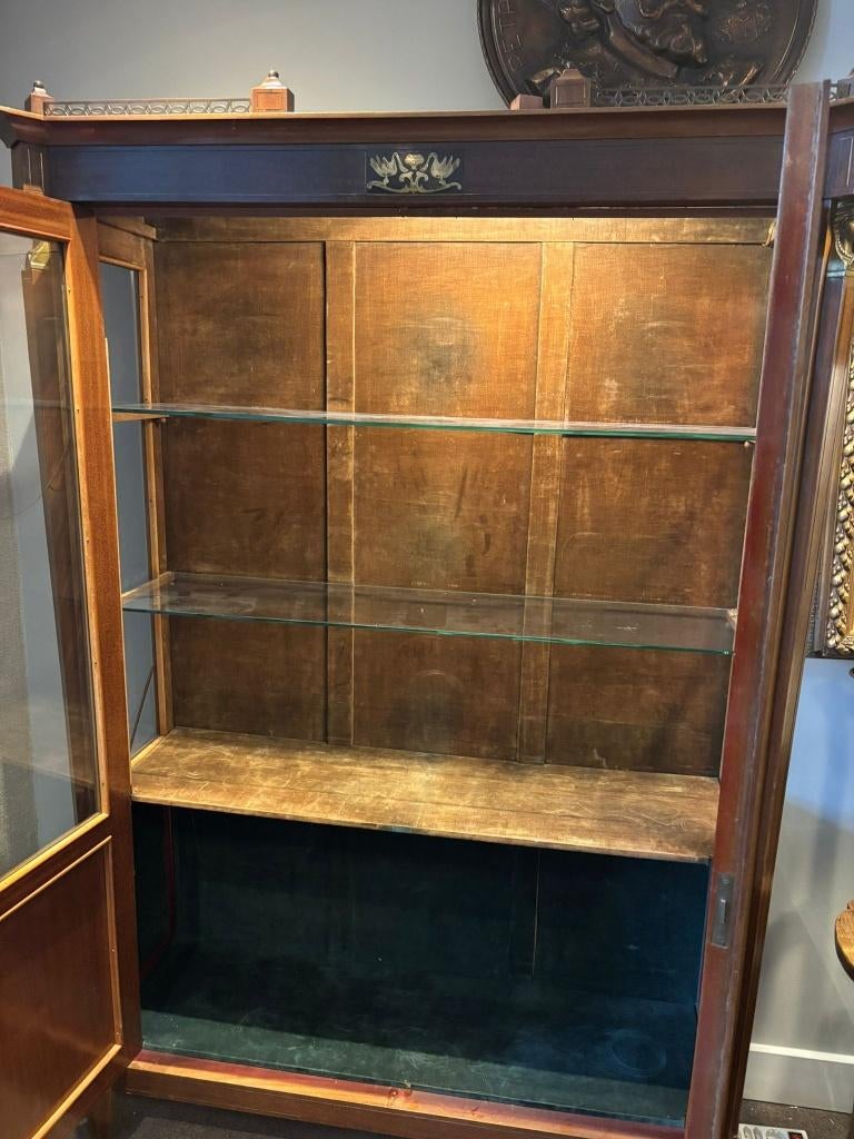 Antieke vitrinekast / servieskast – glas - 181,5 cm hoog, Huis en Inrichting, Kasten | Vitrinekasten, Ophalen, Gebruikt, ., Glas