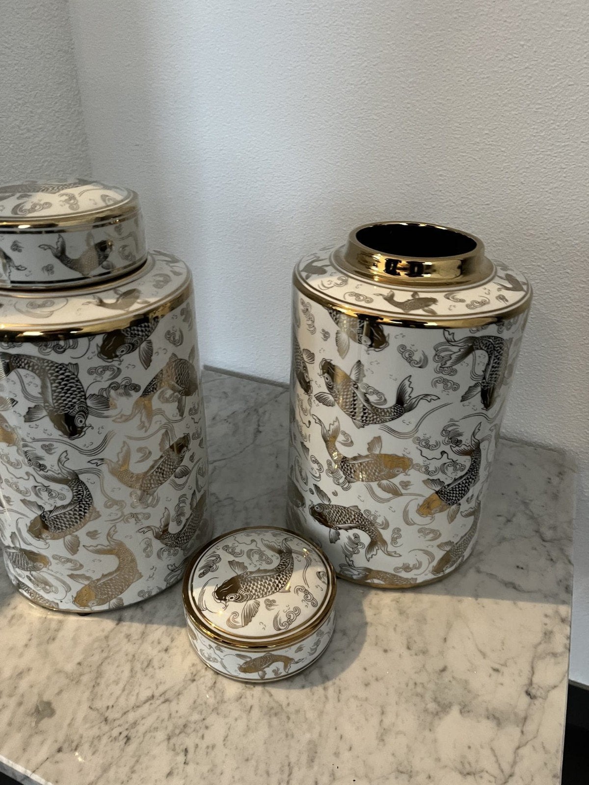 set van 2 grote vazen - gouden koi karpers, Ophalen of Verzenden