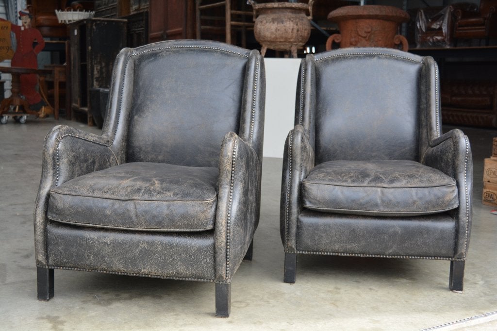 Leren fauteuils - Vintage stijl, Huis en Inrichting, Gebruikt, Ophalen of Verzenden, 75 tot 100 cm, Vintage, Klassiek, Industrieel