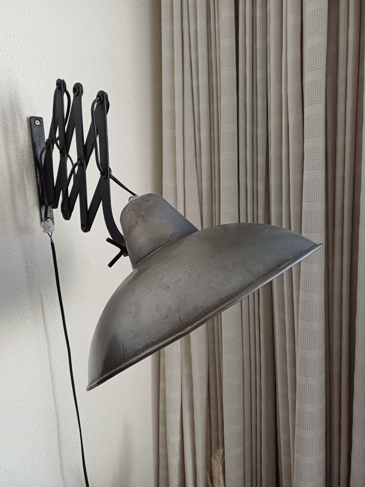 Antieke industriële schaarwandlamp - Vintage metaal, Ophalen, Gebruikt, Metaal