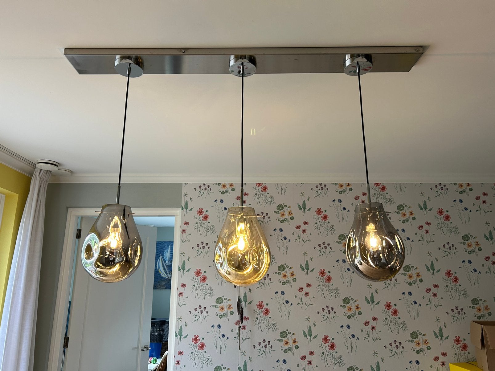 Zelfontworpen glazen hanglampen, Ophalen, Zo goed als nieuw, Glas