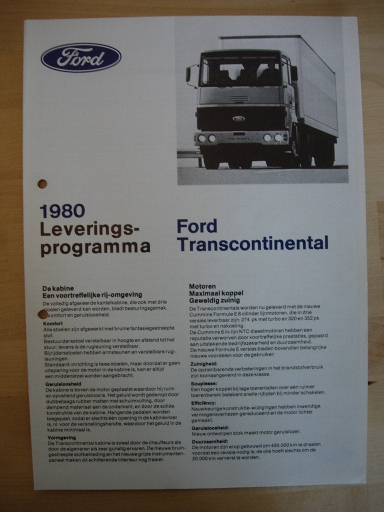 Ford Transcontinental Brochure 1980, Ford, Ophalen of Verzenden, Zo goed als nieuw, Ford