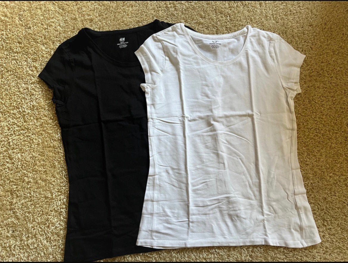 H&M basic shirt zwart + wit mt. 170, Ophalen of Verzenden, Zo goed als nieuw, Meisje, Shirt of Longsleeve
