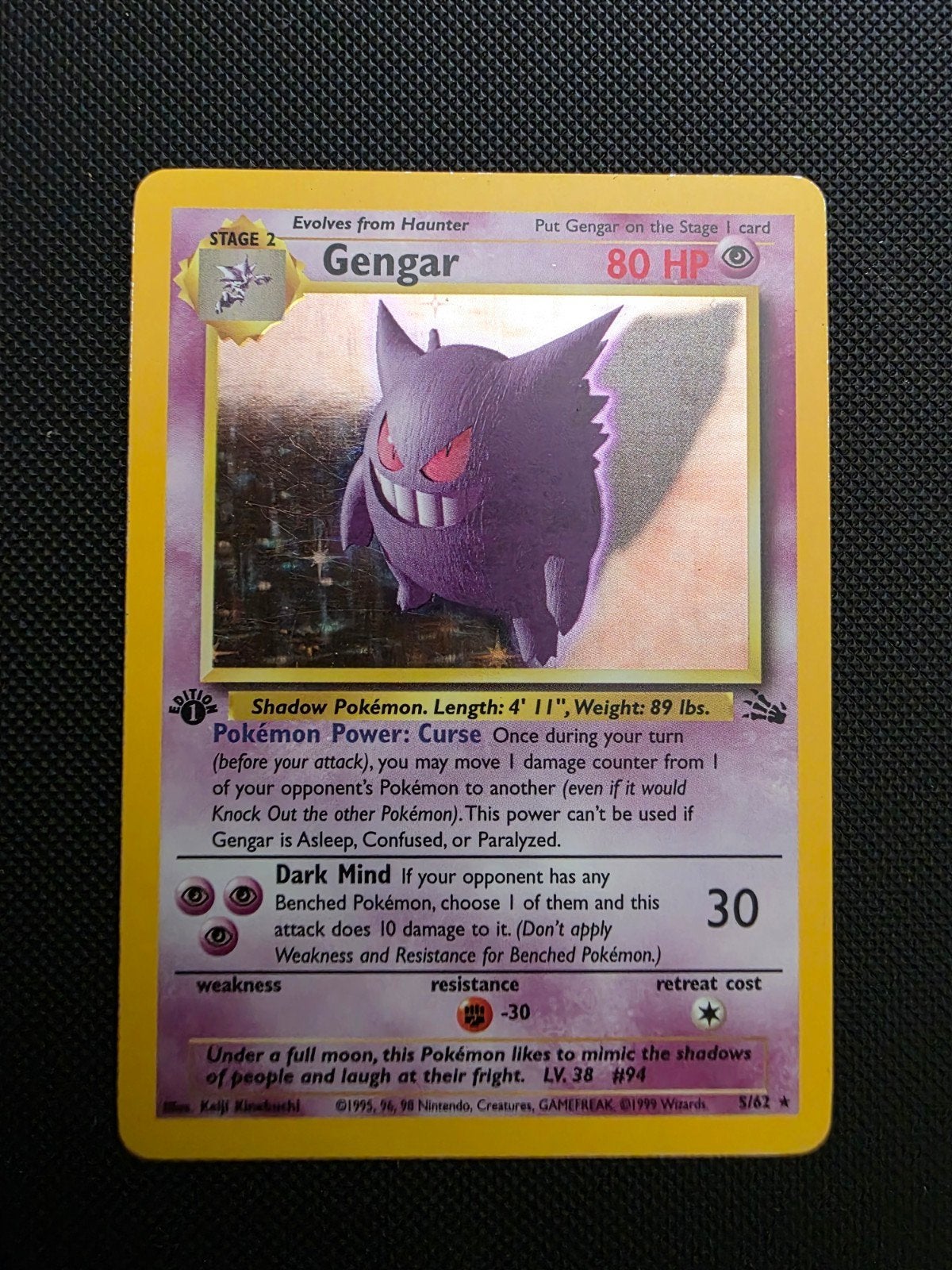Gengar 1st Edition Fossil Engels Pokémon Kaart, Ophalen of Verzenden, Zo goed als nieuw