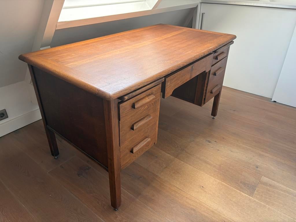 bureau desk vintage antique oak teacher industrial design, Huis en Inrichting, Bureaus, Ophalen, Gebruikt, Hout, Schoolbureau
