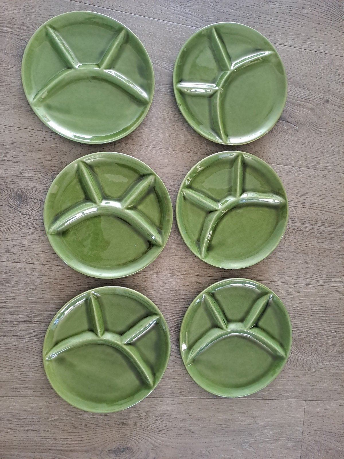 Set van 6 groene fondueborden, retro, vintage design, Huis en Inrichting, Keuken | Servies, Ophalen, Gebruikt, Keramiek, Bord(en)