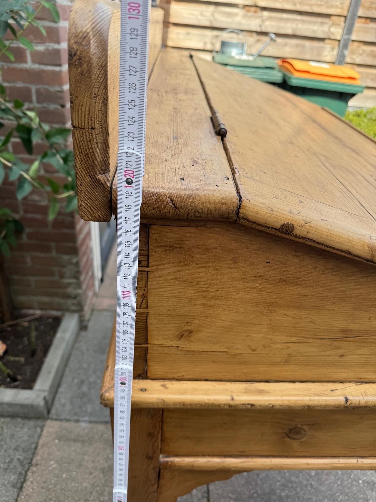 Antiek houten grenen lessenaar bureau met lade en opbergvak, Ophalen