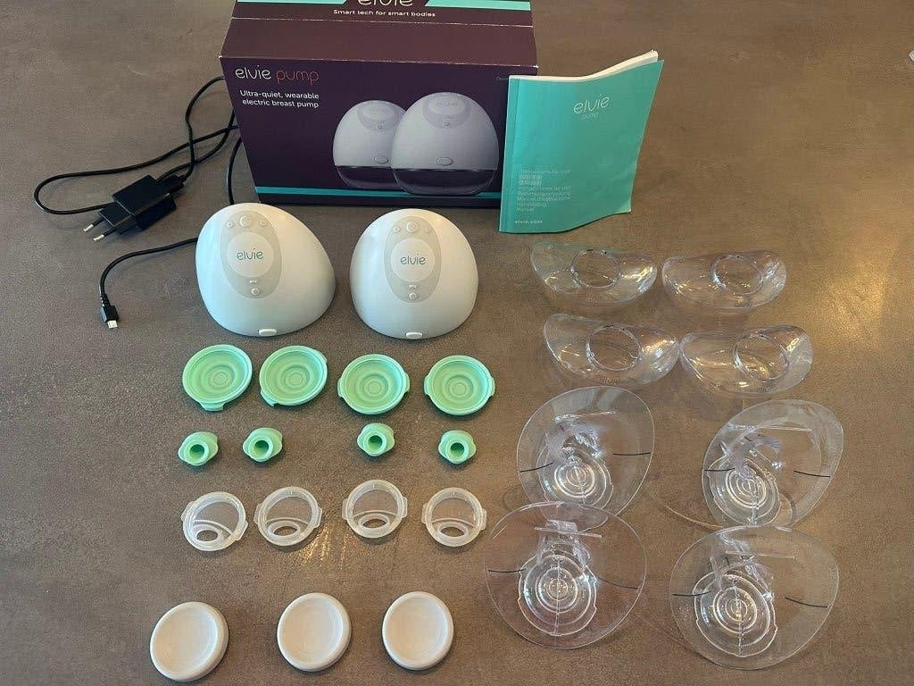 Elvie double pump, Gebruikt, Borstkolf, Ophalen of Verzenden, Inclusief flessen