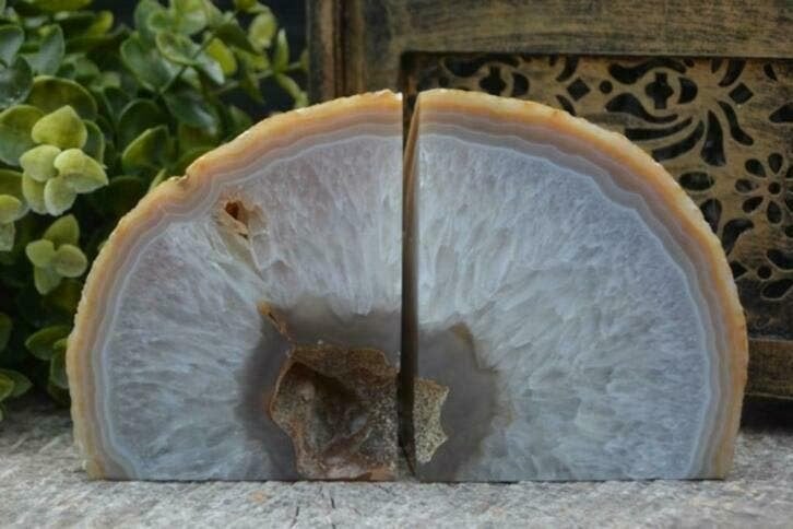 021 Agaat met Chalcedoon Boekensteunen (1758 gram), Ophalen of Verzenden, Mineraal