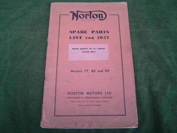 Norton models 77 88 & 99 1957 motorcycle parts list, Ophalen of Verzenden, Overige merken