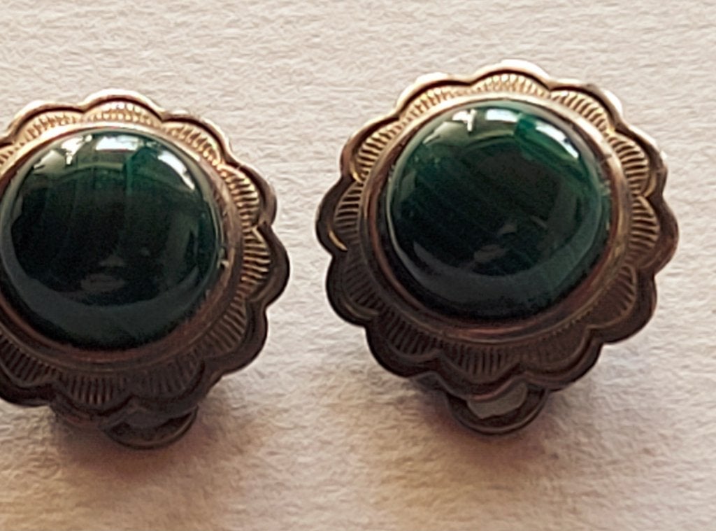 Zilveren OORBELLEN / Oorclips met MALACHIET, Overige materialen, Gebruikt, Verzenden, Met edelsteen