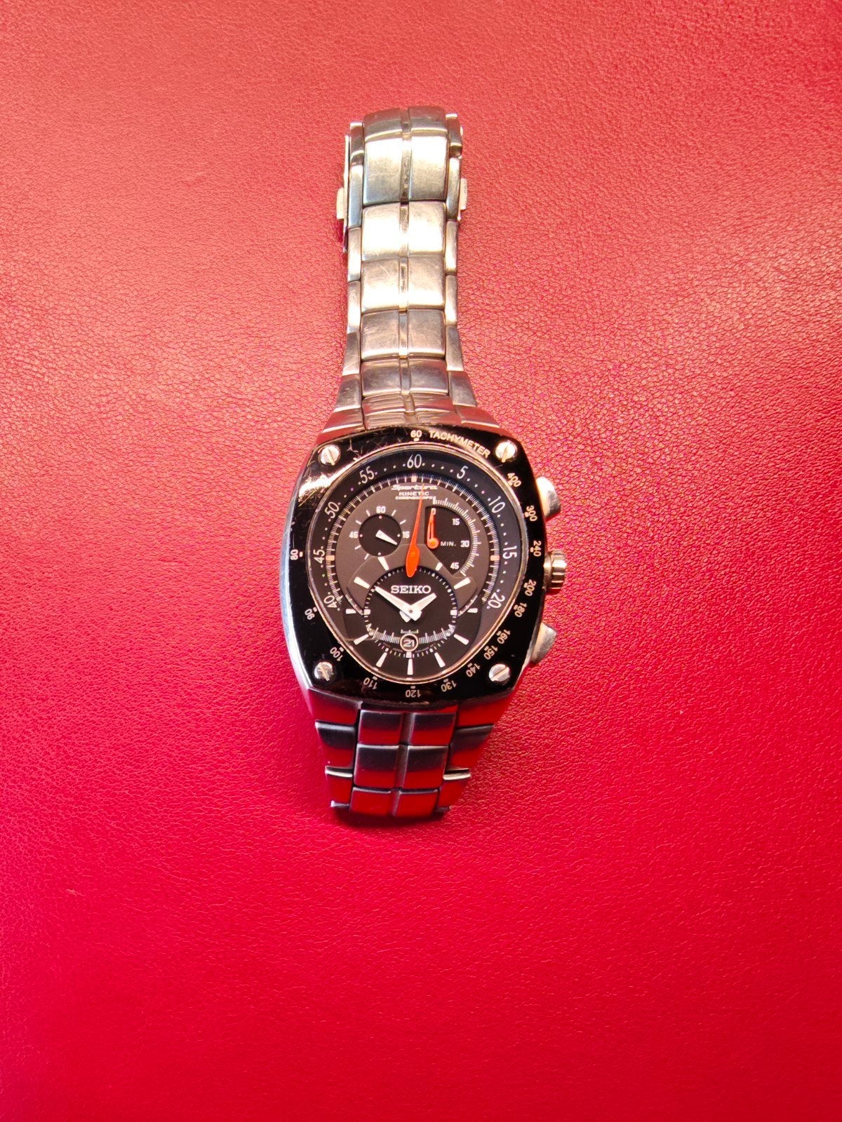 Seiko Sportura Kinetic Chronograph Saffierglas SNL015P, Ophalen of Verzenden, Zo goed als nieuw, Staal, Seiko