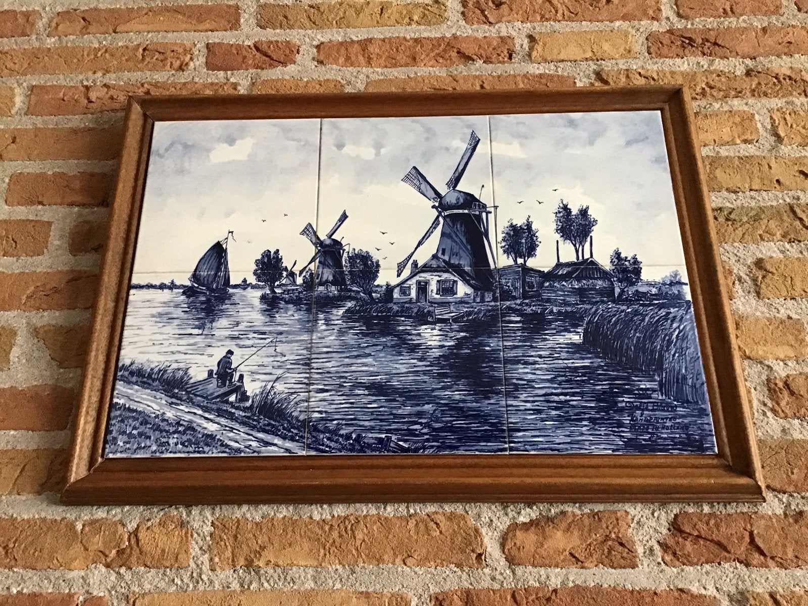Handgeschilder Delfts blauw tegelplateau. Hollands landschap, Ophalen of Verzenden