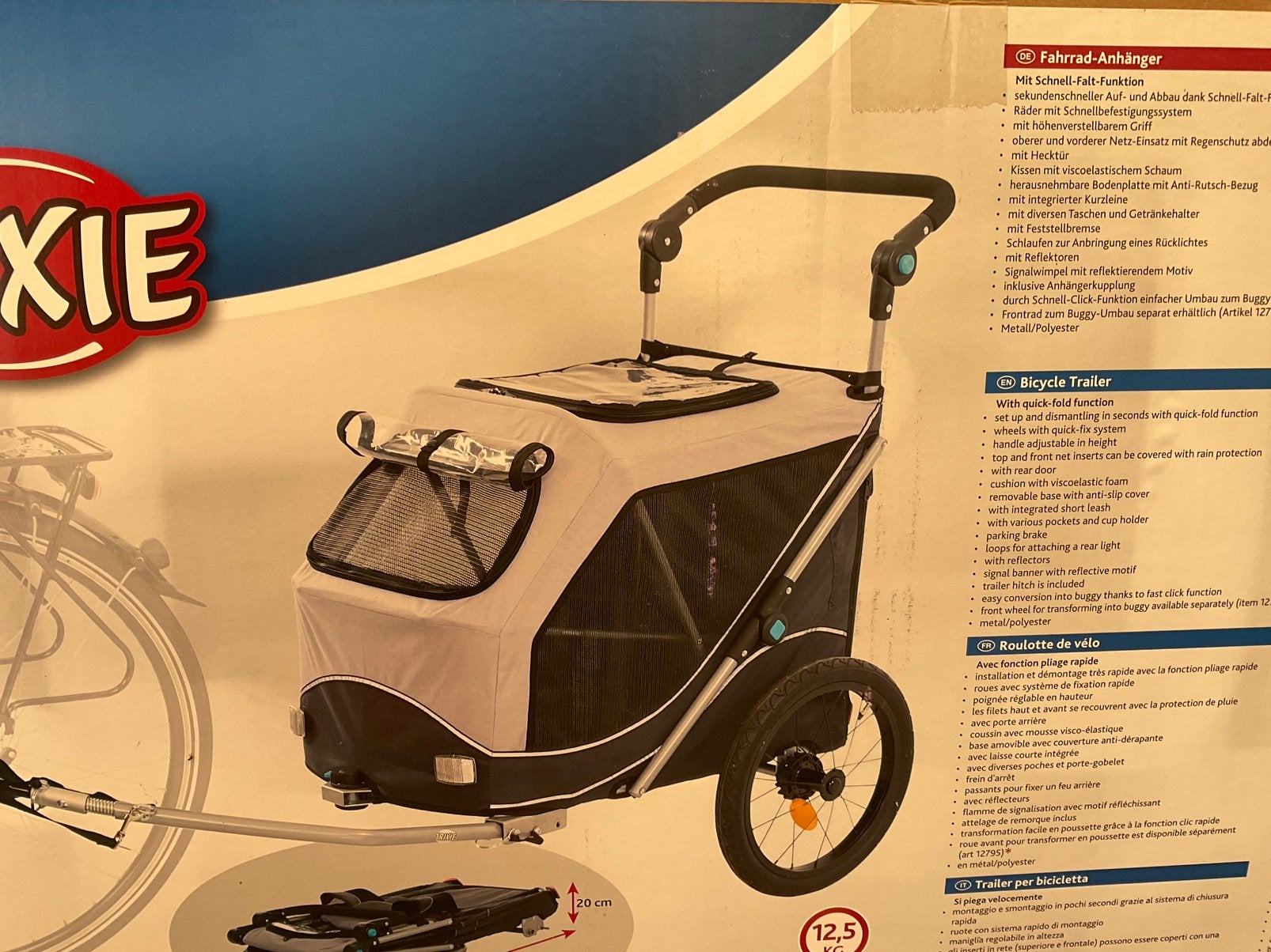 Trixie fietskar S - vrijwel nieuw - compleet met voorwiel!, Ophalen, Zo goed als nieuw, Hondenkar