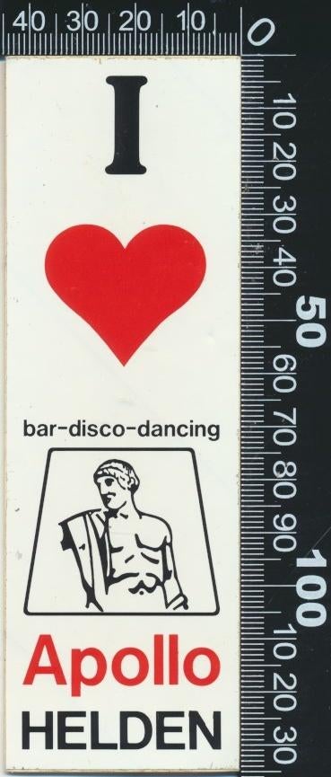 Sticker: Bar Disco Dancing Apollo - I love - Helden, Ophalen of Verzenden, Zo goed als nieuw, Bedrijf of Vereniging