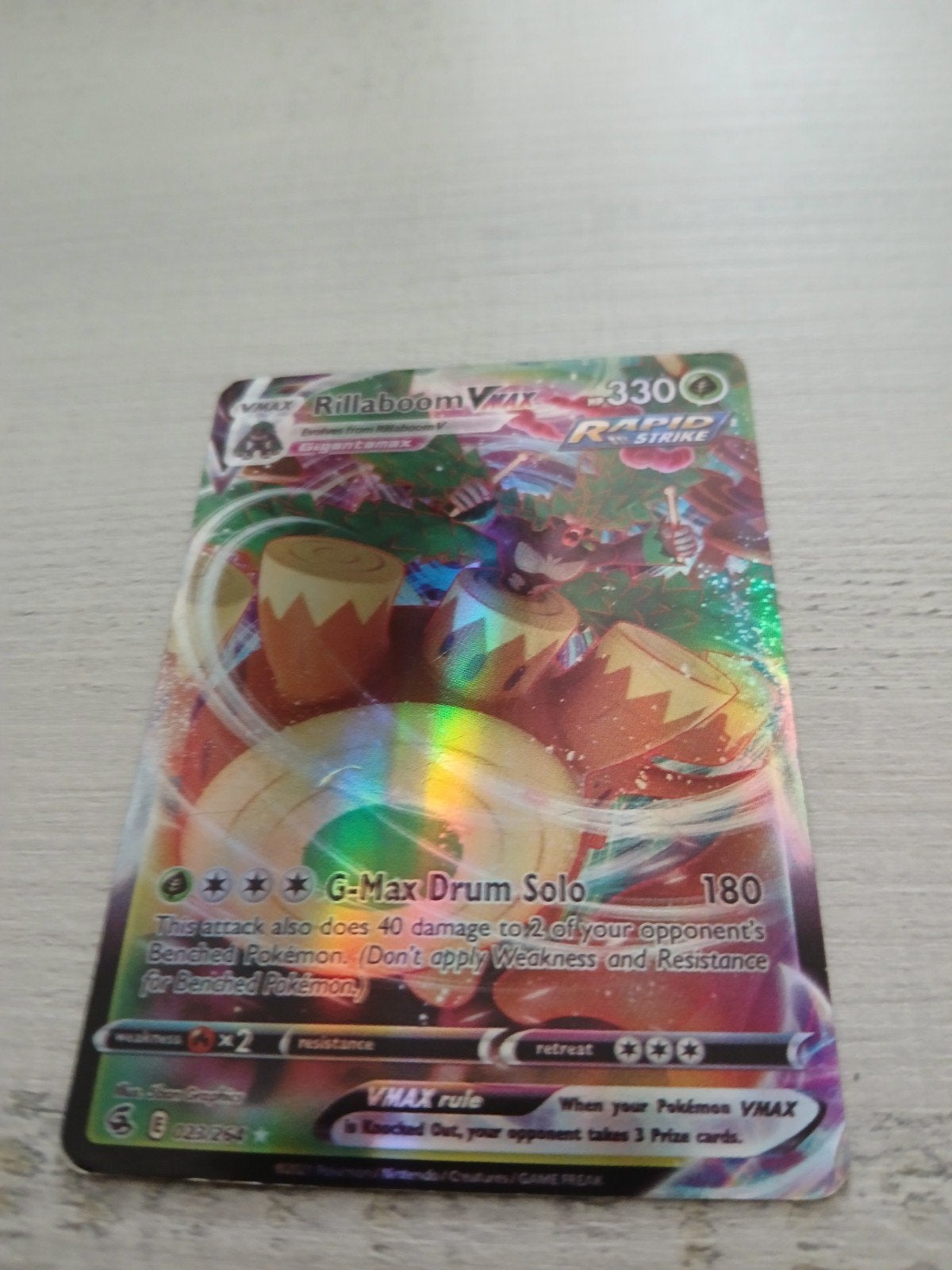 Rillaboom VMAX Rapid Strike Pokémon Kaart, Ophalen of Verzenden, Gebruikt, Losse kaart, Foil