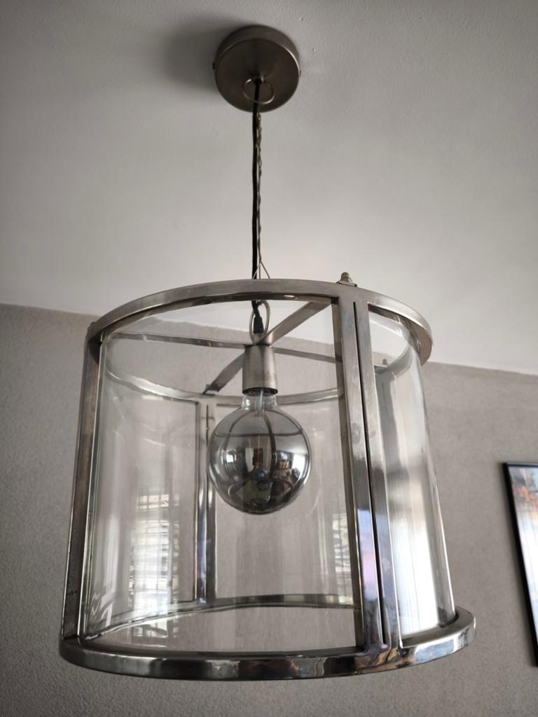 Laura Ashley Harrington hanglamp - gepolijst nikkel/glas, Ophalen, Zo goed als nieuw, Glas