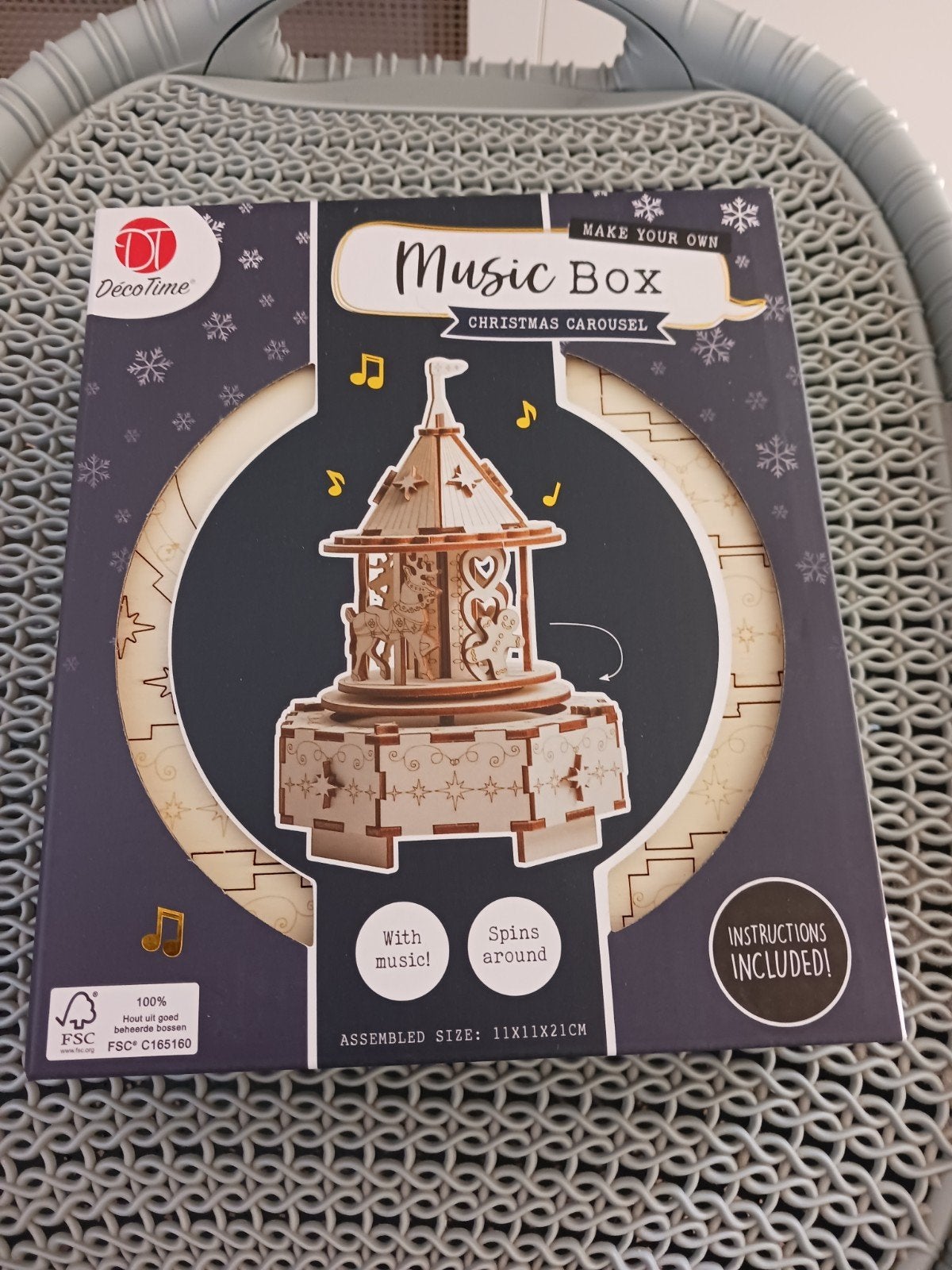 Knutselpakket Houten Kerst Carrousel Muziekdoos, Nieuw, Overige merken, Knutselset, Kerstmis