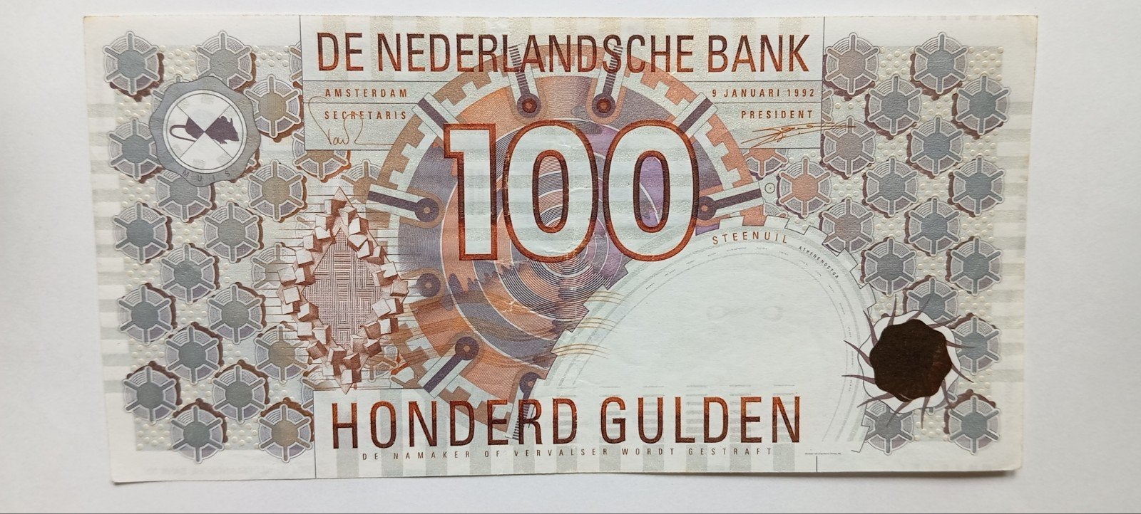 oud bankbiljet steenuil briefje van 100 gulden, Ophalen of Verzenden, 100 gulden