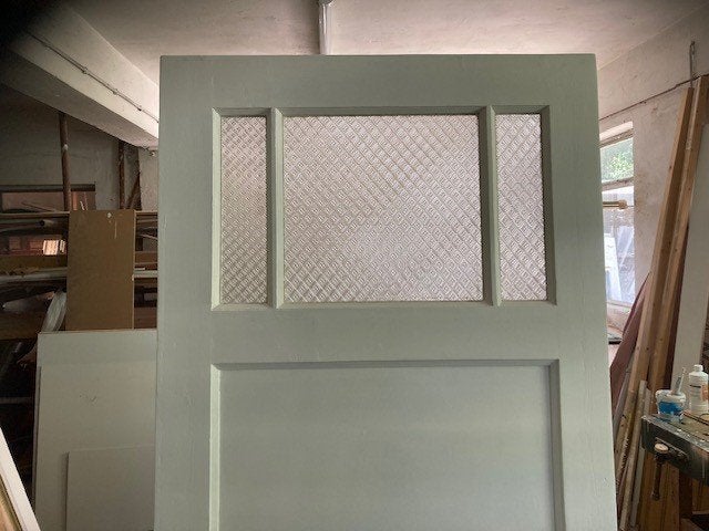 1 antieke Bruynzeel paneeldeur, 3-ruits bovenl. 82,7x209 cm, Ophalen, Gebruikt, Wit, Vintage