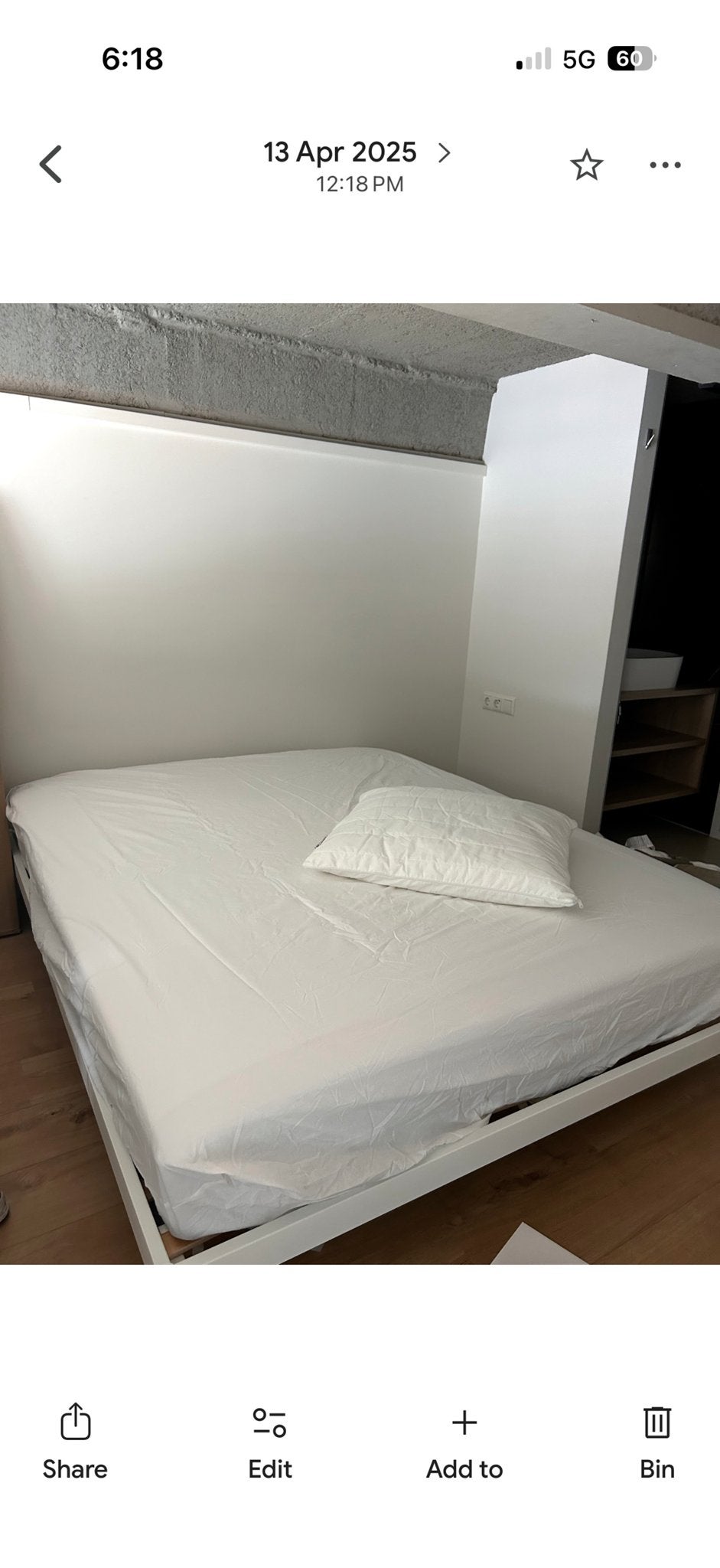 IKEA VEVELSTAD bedframe met schuimmatras 160x200 cm, Ophalen, Gebruikt, Wit, Tweepersoons