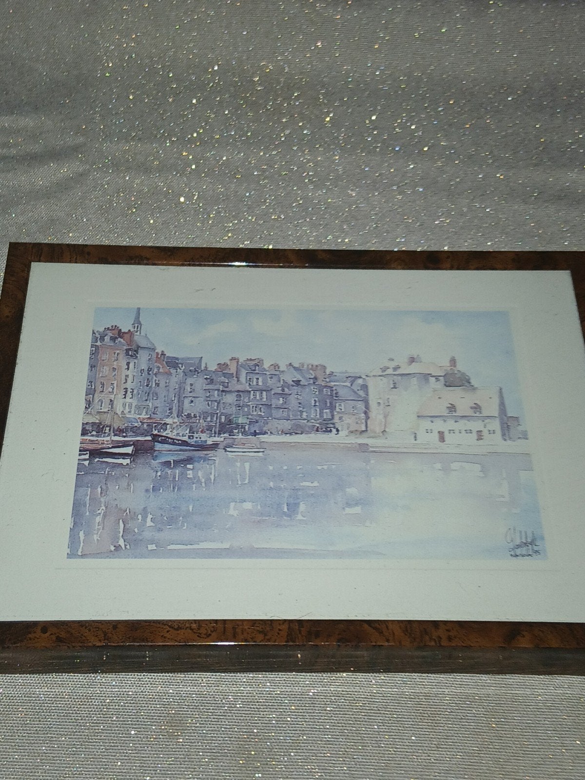 Ingelijste aquarel Honfleur 1995 - gesigneerd, Antiek en Kunst, Ophalen of Verzenden
