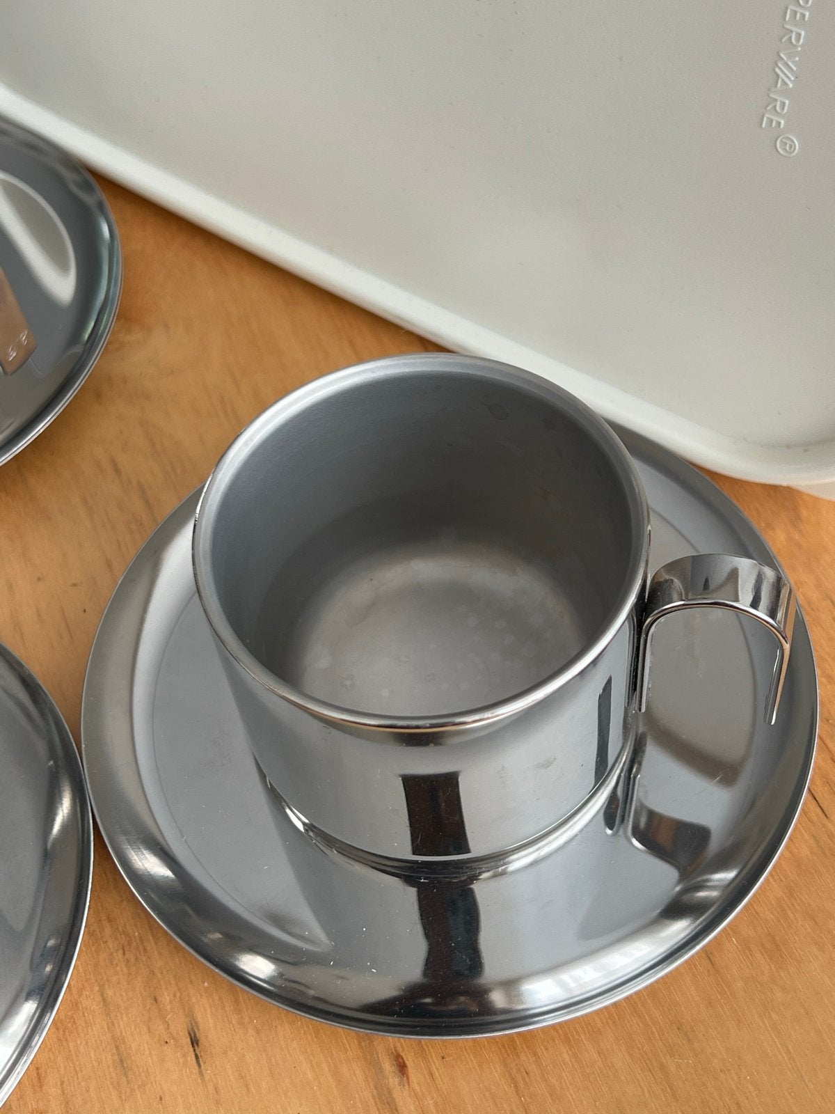 4x Douwe Egberts RVS Koffiekopjes met Schotels - Jaren '80, Ophalen of Verzenden