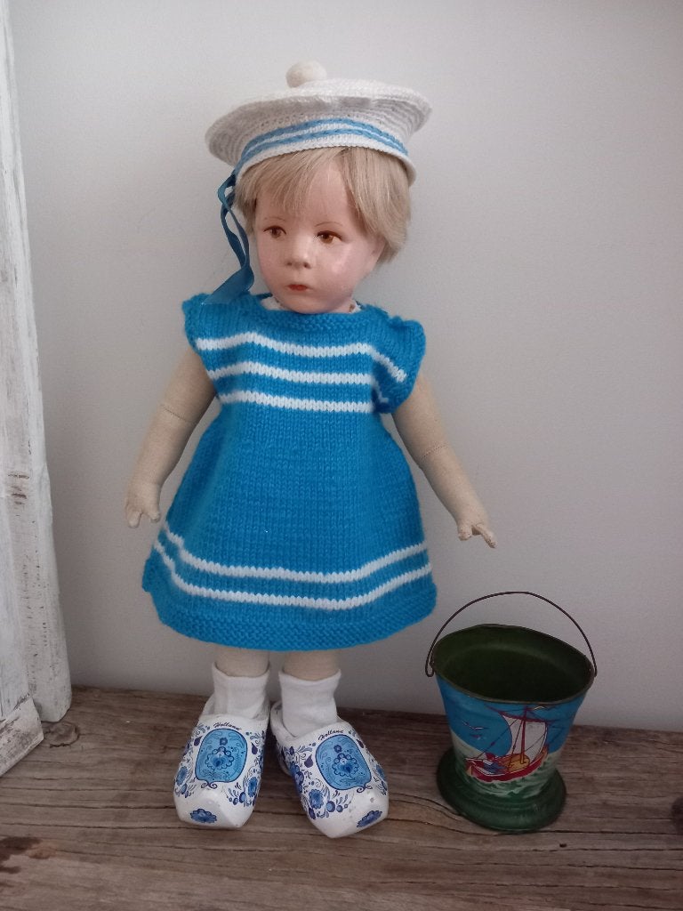 Vintage poppen kleertjes 4 delig set, jaren 50., Verzamelen, Poppen, Ophalen, Zo goed als nieuw, Kleertjes
