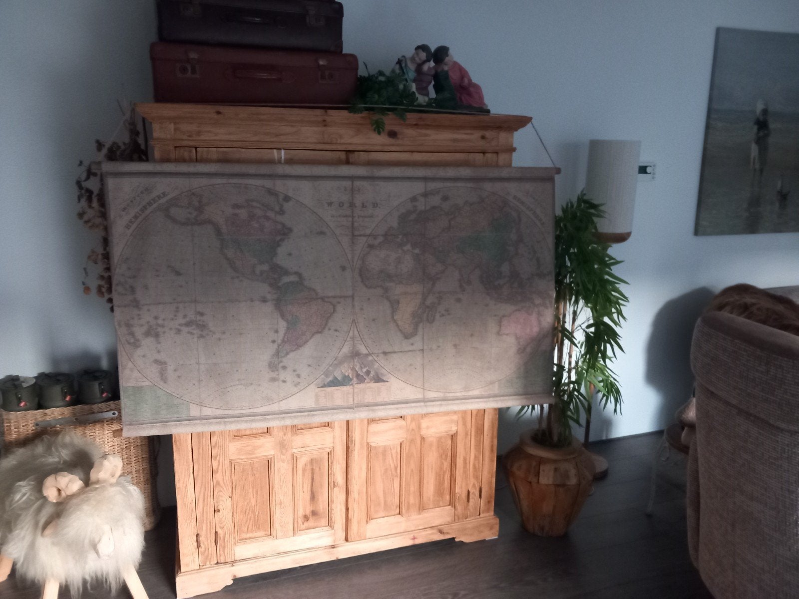 Vintage Wereldkaart Wandkleed - Decoratief en Educatief, Ophalen, Zo goed als nieuw, Met ophangsysteem, Meerkleurig
