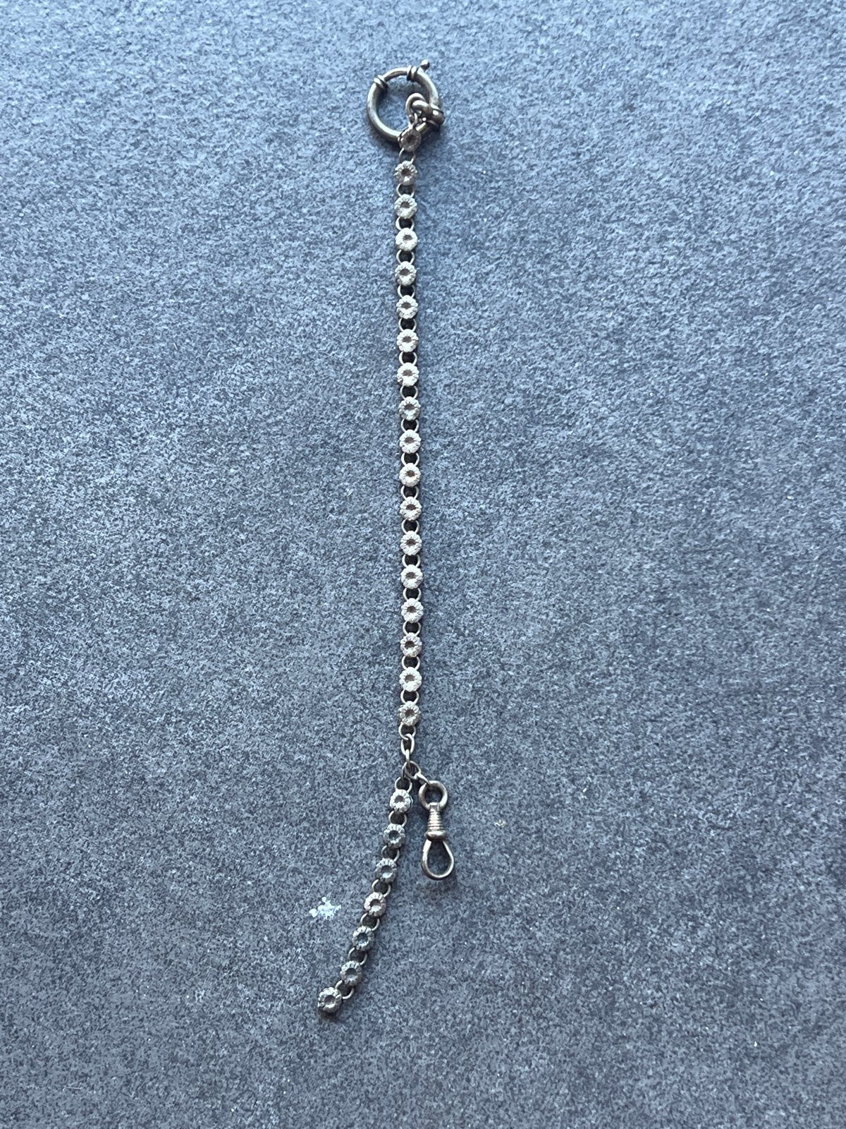Antieke zilverkleurige horlogeketting voor zakhorloge, Ophalen of Verzenden, Staal, Zakhorloge, Overige merken