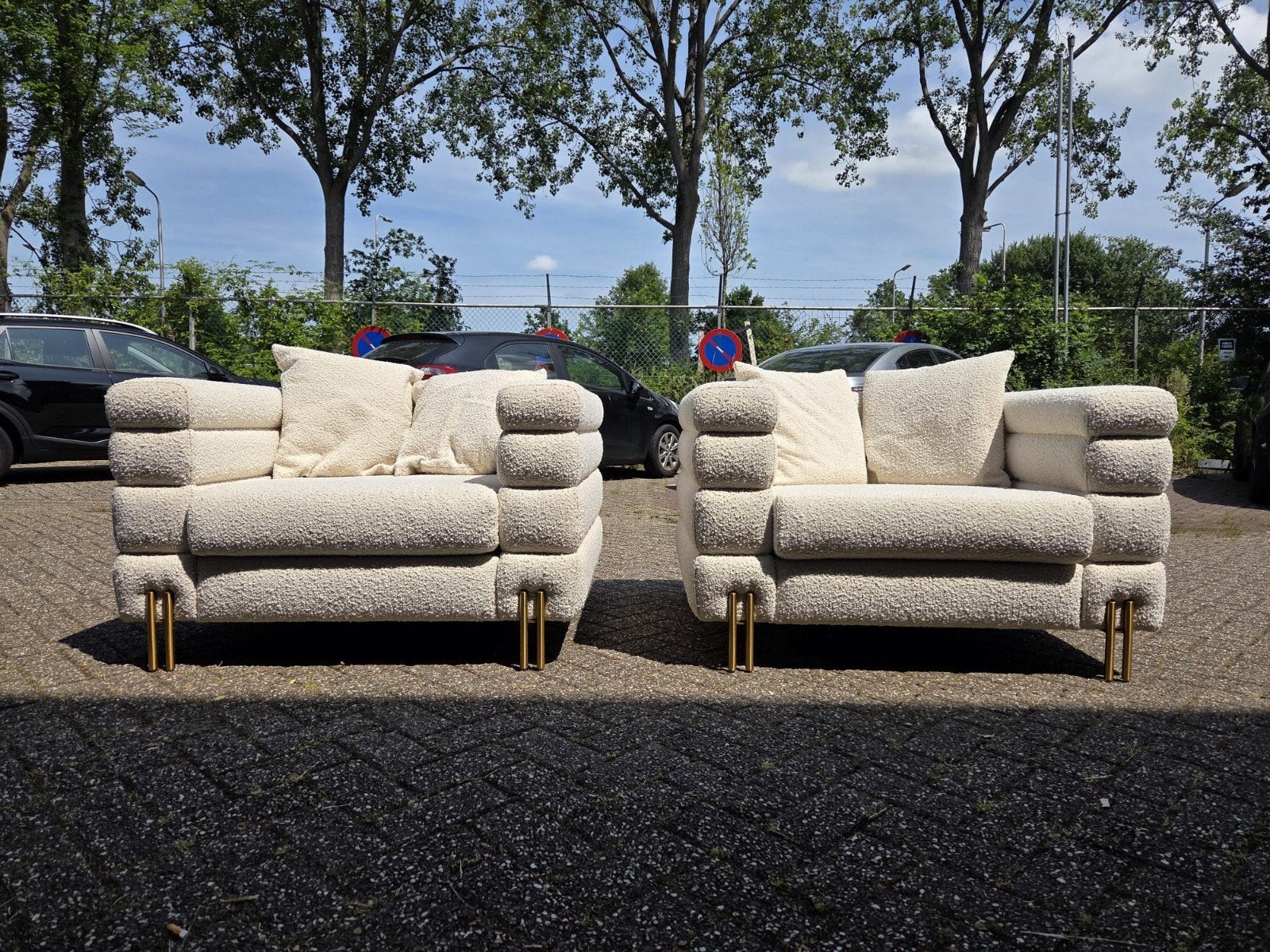 Eigenholtz York fauteuil - Crème bouclé stof, Modern, Bouclé, 75 tot 100 cm, Ophalen of Verzenden, Zo goed als nieuw