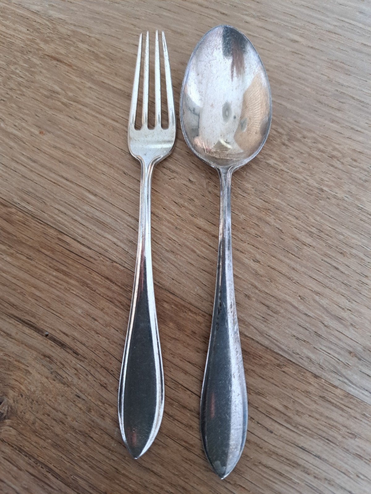 Verzilverd kinderbestekje: vork en lepel, Ophalen of Verzenden