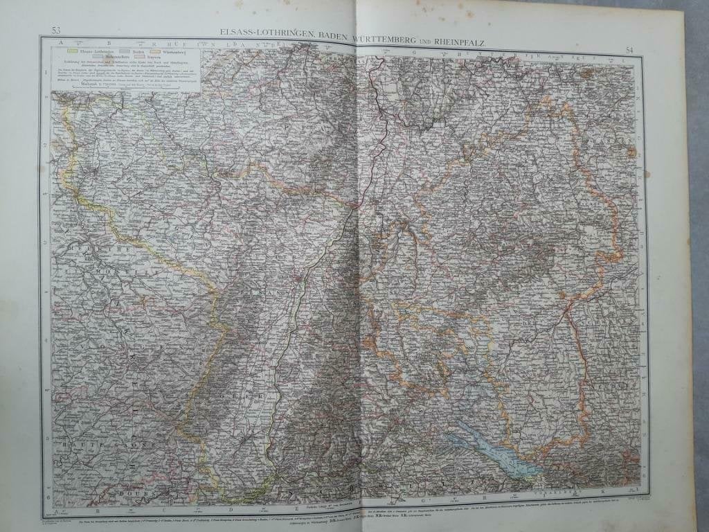 53-54/ Elsass Lotheringen Baden Würtemberg &  litho uit 1899, Antiek en Kunst, Kunst | Litho's en Zeefdrukken, Ophalen of Verzenden