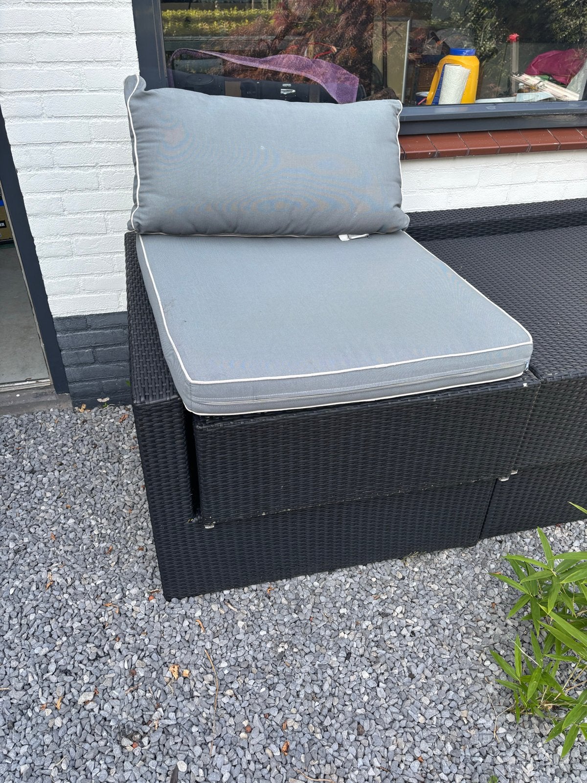 Zwarte Wicker Loungeset met Grijze Kussens, Ophalen, Gebruikt, Meer dan 8 zitplaatsen, Loungeset